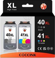 COCCINK PG-40 XL CL-41 XL COCCINK PG-40 XL CL-41 XL, skirtos "Canon" 40 41 restauruotoms spausdintuvų kasetėms, skirtoms MP150 MP160 MP470 MX300 iP1200 iP1600 iP1800 iP1900 iP2200 iP2500 iP26 000 spausdintuvui (1 juoda, 1 spalvota)