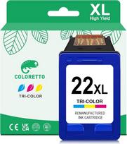 COLORETTO 22 XL spalvotos atkurtos spausdintuvų kasetės, suderinamos su HP 22XL kasetėmis, skirtomis "Deskjet F2120 F2280 F380 F4180 F335 F375 F4190 PSC 1410 1415 Officejet 4315 4355 spausdintuvams