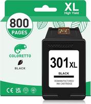 COLORETTO 301XL restauruota rašalo kasetė, skirta HP 301 XL rašalo kasetei, skirtai "Deskjet 2540 2050A 3050 3050A", "Envy 4500 4504 5530", "Officejet 2620 4630 4632" (1 juoda)