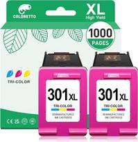 COLORETTO 301XL restauruotos rašalo kasetės, skirtos HP 301 XL, suderinamos su 1000 1510 1512 1514 2000 2512 2514 2540 2542 2543 2544 2545 2547 2548 2549 30000 3050 3050A 3052A 3054A 2 spalvos