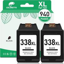 COLORETTO 338XL atkuriamoji rašalo kasetė HP 338 XL (2 juodos spalvos), skirta naudoti su 100 150 1610 1610 2355 2575 2610 2710 2710 2713 4212 5740 6210 6215 6540 6620 6840 spausdintuvu