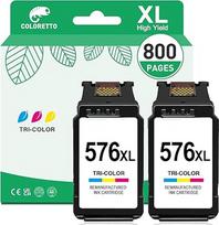 COLORETTO 576XL restauruota rašalo kasetė, pakeičianti "Canon" CL-576 XL rašalo kasetę, suderinama su spausdintuvu PIXMA TS3550i TS3551i TR4750i TR4751i (2 spalvos), daugkartinė pakuotė