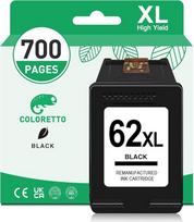 COLORETTO 62XL (1 juodos spalvos) restauruota HP 62XL (C2P07AE) spausdintuvo rašalo kasetė, skirta Envy 5540 7640 5548 5640 5646 OfficeJet 5740 5742 5744 200 250 spausdintuvui