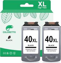 COLORETTO restauruota rašalo kasetė, pakeičianti "Canon PG-40XL 40 XL" (2 juodos spalvos), skirta naudoti su "Pixma Inkjet MP140 MP450 iP1200 iP2200 iP2500 Ip2600 MX300