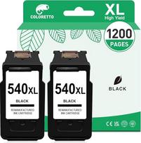 COLORETTO restauruota rašalo kasetė, pakeičianti "Canon PG-540XL 540 XL", skirta naudoti su "Pixma MG2150 MG3250 MG4250 MX375 MX435 MG2100 MG2250 MG3100 MG3150 MG3200 (2 juodos spalvos)