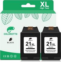 COLORETTO restauruota rašalo kasetė, skirta HP 21 XL (2 juodos spalvos) 3940 D1530 F2280 D2360 D2460 Officejet 4315 PSC 1410