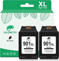 COLORETTO restauruota rašalo kasetė, tinkanti naudoti HP 901 XL 901XL, skirta "Officejet J4624 4500 g510a J4524 J4524 J4540 J4560 J4580 Multipack" (2 juodos spalvos)