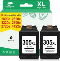 COLORETTO spausdinimo kasetės HP 305 XL spausdintuvui HP Envy 6000 kasetės Envy 6020 6020e 6420 6420e 6010 6010e Envy Pro 6400 kasetės Deskjet 2300 (2 juodos) HP 305 XL juodos spalvos
