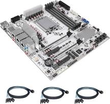 CWWK W680 NAS pagrindinė plokštė Micro ATX 12 lizdų, LGA 1700 mATX, baltos spalvos, su 10GbE ir 2 x 2,5GbE LAN, 4 x DDR5 darbalaukio operatyvioji atmintis (ECC), 3 x NVMe, PCIe5.0 x16, vPro (3 x 4-SATA kabelis)