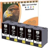 D&C 5 x 26 ml juodos spalvos spausdintuvo kasetės, suderinamos su Epson 13XL 1301, skirtos Epson WF7015 7525 3540 SX420W BX320FW SX620FW BX/SX525WD BX625FWD BX305FW B42WD BX925FWD BX635FWD BX535WD SXSX435/440W BX630FW