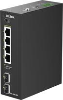 D-Link DIS-100G-06P 6 prievadų Gigabitinis pramoninis nevaldomas PoE komutatorius - 4 PoE+ prievadai (120 W), 2 SFP jungtys, IP40 metalinis korpusas, -40~75 °C, be ventiliatoriaus, tvirtinamas ant DIN bėgio, dvigubas maitinimo šaltinis