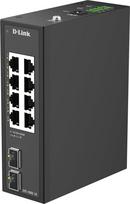 D-Link DIS-100G-10 10 prievadų gigabitinis pramoninis nevaldomas komutatorius - 8X gigabitiniai prievadai, 2x SFP jungtis, IP40 metalinis korpusas, -40~75°C, dvigubas maitinimo šaltinis, konstrukcija be ventiliatoriaus