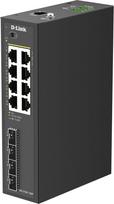 D-Link DIS-210G-12UP Industrieller Gigabit Smart Managed PoE Switch, 6X PoE+, 2x 60W PoE++, 4x SFP, 240W galios, DIN-Schiene, IP40, ERPS, Dual-DC, -40 iki 75°C