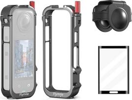 Daugiafunkcinis "Insta360 X4" rėmelis, aliuminio dėklas ir apsauginis dangtelis, "Cold Shoe" sąsaja su 6,35 mm sriegiu, sulankstomas su silikoniniu objektyvo dangteliu, skirtas "Insta360 X4" priedams
