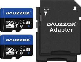 DAUZZOX 32GB Micro SD kortelė 2 vnt. MicroSDHC U1 C10 UHS-I Maksimalus skaitymo greitis 80MB/s, skirta išmaniesiems telefonams, fotoaparatams, stebėjimo įrenginiams, vairavimo registratoriams su adapteriais