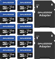 DAUZZOX MicroSDHC U1 C10 UHS-I TF kortelė, iki 80MB/s, 16GB Micro SD atminties kortelė, skirta išmaniesiems telefonams, fotoaparatams, stebėjimo įrenginiams, vaizdo kameroms, su 2 adapteriais