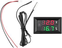 DC 4-28V skaitmeninis voltmetras termometras 0,56 Zoll Temperatursensor Meter Spannung Temperatur Tester mit NTC Sondenkabel (raudona žalia)