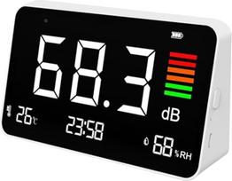decibelų matuoklis, 4-in-1 decibelų matuoklis DB matuoklis Garso lygio matuoklis su temperatūra ir drėgme, triukšmo detektorius su LED ekranu, skirtas namams, kūdikių kambariui, bibliotekai
