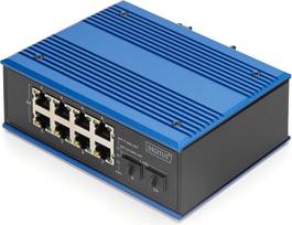 DIGITUS pramoninio tinklo komutatorius - 8X RJ45 + 2X SFP Uplink - IP40 - Gigabit Ethernet - 10/100/1000Mbps - IP40 - tvirtinamas ant DIN bėgio - juodas/mėlynas