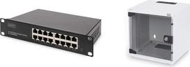 DIGITUS Gigabit Ethernet tinklo komutatorius - 16 prievadų - nevaldomas - 10 colių juoda ir tinklo spinta - 6U - montuojamas ant sienos - pilkas