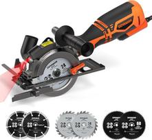DOVAMAN MCS01A mini diskinis pjūklas 710 W 115 mm, rankinis diskinis pjūklas su lazeriu, 3500 aps/min, metalinė pagalbinė rankena, 43 mm (90°), 29 mm (45°) pjovimo gylis, 6 pjovimo diskai, idealiai tinka medienai, minkštam metalui, plastikui, plytelėms