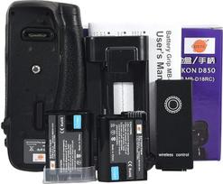 DSTE MB-D18 akumuliatoriaus laikiklis su infraraudonųjų spindulių nuotolinio valdymo funkcija + 2x EN-EL15 akumuliatorius, skirtas Nikon D850 skaitmeniniam veidrodiniam fotoaparatui