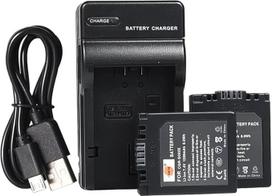 DSTE S002E ličio jonų akumuliatorius (2 vnt.) + "Micro USB" įkroviklis, suderinamas su "Panasonic" CGA-S002A, CGA-S002E, DMW-BM7 ir "Lumix" DMC-FZ1, DMC-FZ2, DMC-FZ3, DMC-FZ4, DMC-FZ5