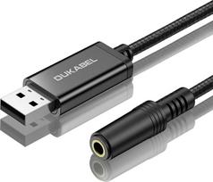 DUKABEL USB-3,5 mm lizdo garso adapteris 45" TRRS USB-A į ausines AUX adapteris Integruotas lustas Išorinė stereofoninė garso plokštė, skirta kompiuteriui PS4 PS5 Juoda