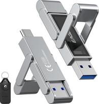 EAGET 512GB Dual Drive USB C Stick, iki 400MB/s, Typ-C ir USB-A Speedstick, USB 3.2 Speedstick für iPhone 15/16/17, Android Handy, Tablet, Laptop und Mac, Metallgehäuse, Titangrau