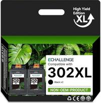 ECHALLENGE 302 XL, skirta HP 302 spausdintuvų kasetėms Daugkartinė 302XL kasetė, skirta HP Envy 4525 4520 4522 4527 4524 DeskJet 3630 3636 3638 3639 OfficeJet 3830 3831 3833 (2 juodos spalvos, 2 pakuotės) rašalas) rašalas