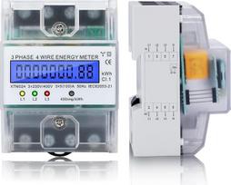 Elektros skaitiklis, 3 fazių elektros skaitiklis, DIN bėgis 230 / 400 V, 5-100 A, skaitmeninis elektros skaitiklis, trifazis skaitiklis, 4 laidų kalibruotas trifazis skaitiklis, skirtas elektros energijos matavimo sistemoms