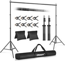 EMART foto fono stovas, 2,4 x 3 m, reguliuojamo fono sistema su 6 fono spaustukais ir 2 smėlio maišais, skirtas fotostudijai, portretui, produktų fotografijai, studijinei fotografijai