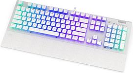 ENDORFY "Omnis Pudding Onyx White Brown", Kailh Brown, pilno dydžio mechaninė klaviatūra su skaitmenine klaviatūra, JAV išdėstymas, riešo atrama su magnetiniu tvirtinimu, metalinis garsumo ratukas, EY5A035