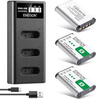 ENEGON NP-BX1 akumuliatorius (1300 mAh, 3 vnt.) ir LCD įkroviklis Tinka "Sony NP-BX1" ir "Sony ZV-1", "Cyber-Shot" DSC-RX100, DSC-RX100 II/III/M4/M5/M6/M7/Inch////VA, DSC-RX100M II, HDR-CX405