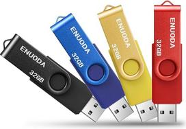 ENUODA USB atmintinė 32GB, 4 vnt. USB atmintinė, metalinė, besisukanti, įvairiaspalvė, didelės spartos USB 2.0 atmintinė, skirta nešiojamajam kompiuteriui (geltona, raudona, mėlyna, juoda)