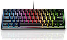 Ergonomiška žaidimų klaviatūra, 61 klavišas su apšvietimu, nešiojama laidinė žaidimų klaviatūra, USB kompiuterio klaviatūra, skirta kompiuteriui, RGB LED apšvietimas, laidinė klaviatūra