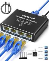 Ethernet kabelių daliklis 1 iki 4, Gigabit LAN daliklis, didelės spartos 1000Mbps RJ45 Ethernet jungiklis su USB C Stromkabel für Cat5/5e/6/7/8 Kabel (nuo 1 iki 4)