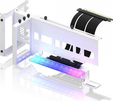 EZDIY-FAB PCIe 4.0 GPU montavimo laikiklis su 5V 3 kontaktų ARGB LED, VGA vaizdo plokštės laikiklis su PCIe 4.0 X16 Gen4 Riser kabeliu 6,7 colio 90 laipsnių dešiniuoju kampu, baltas