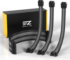 EZDIY-FAB PSU prailginimo kabelis su apvalkalu, minkštas nailoninis pynimas su šukomis 24PIN/8PIN į 6+2PIN/8PIN į 4+4PIN-300MM juodai pilkas