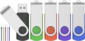 FEBNISCTE 5 USB atmintinių pakuotė, 1GB, sulankstomos su sukamuoju šarnyru Spalvotos USB 2.0 atmintinės, 1GB duomenų saugykla, 5 spalvų atmintinės, juodos/mėlynos/žalios/violetinės/raudonos spalvos