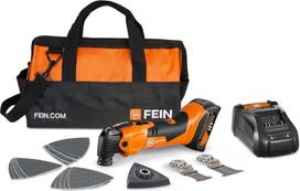 FEIN Multimaster AMM 500 Plus 2.0 Ah nailoninis krepšys, 18 priedų rinkinys. Suderinamas su "AMPShare" arba "Bosch Professional" 18 V akumuliatoriais, su 18 V/2 Ah akumuliatoriumi ir greituoju įkrovikliu. Nailoniniame FEIN krepšyje