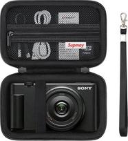 Fotoaparato dėklas "Sony Vlog" fotoaparatui ZV-1F | ZV-1 | ZV-1 II, laikiklis, kelioninis krepšys su užtrauktuku ir tinkleliu akumuliatoriui, įkrovimo kabeliui, USB kortelei, juodas