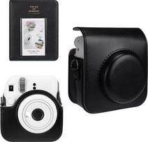 Fotoaparato dėklas ir 64 kišenėlių nuotraukų albumas, suderinamas su "Fujifilm Instax Mini 12" momentiniu fotoaparatu, PU odos nešiojamasis Mini 12 fotoaparato krepšys su reguliuojamu dirželiu per petį (juodas)