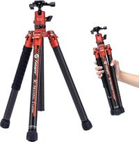 Fotopro 64 colių anglies pluošto fotoaparato trikojis su monopodo rutuline galvute 360 1/4 greito atleidimo plokštelė Lengvas kelionių trikojis fotoaparatui Maksimali apkrova 12 kg x Aircross 3 Orange