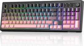 FREEWOLF K100 Membraninė RGB belaidė žaidimų klaviatūra su skaičių klaviatūra, "Bluetooth" / 2.4G belaidžio ryšio / USB-C kabelio jungtis, PBT gradiento šoniniai graviruoti klavišai, 4000 mAh, medijos mygtukas, skirta "Mac/Win Blackberry