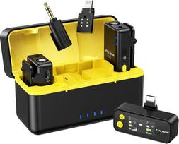 FULAIM X5M belaidžio Lavalier mikrofono rinkinys su įkrovimo dėklu, "Plug & Play Lapel" mikrofonas, DSP triukšmo mažinimas, stebėjimas realiuoju laiku, 18 val. įrašymas, suderinamas su mobiliuoju telefonu, "Android", fotoaparatu, kompiuteriu