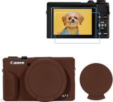 G7X Mark III tamsiai rudos spalvos minkšto silikono dėklo dangtelis ir LCD ekrano apsaugos rinkinys, skirtas "Canon Powershot" fotoaparatui