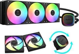 GAMDIAS 360 mm AIO CPU vandens aušintuvas Paslėptas kabelio dizainas Besisukantis siurblys MB Sync ARGB ir PWM 30 šviesos efektų Intel LGA 1700 AMD AM5/AM4 Juoda AURA