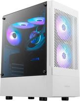 GAMDIAS ATX Mid-Tower žaidimų kompiuterio korpusas, su 3 x 120 mm ARGB ventiliatoriais, didelio oro srauto tinkleliu priekyje, grūdinto stiklo šonine panele, maitinimo bloko dangteliu, baltos spalvos