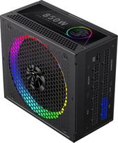 GAMEMAX RGB 850G kompiuterio maitinimo blokas 850W, 80 Plus Gold, LLC + DC-DC, ARGB Sync, japoniški kondensatoriai, 140 mm ARGB FDB ventiliatorius, 9 apsaugos funkcijos, juodos spalvos